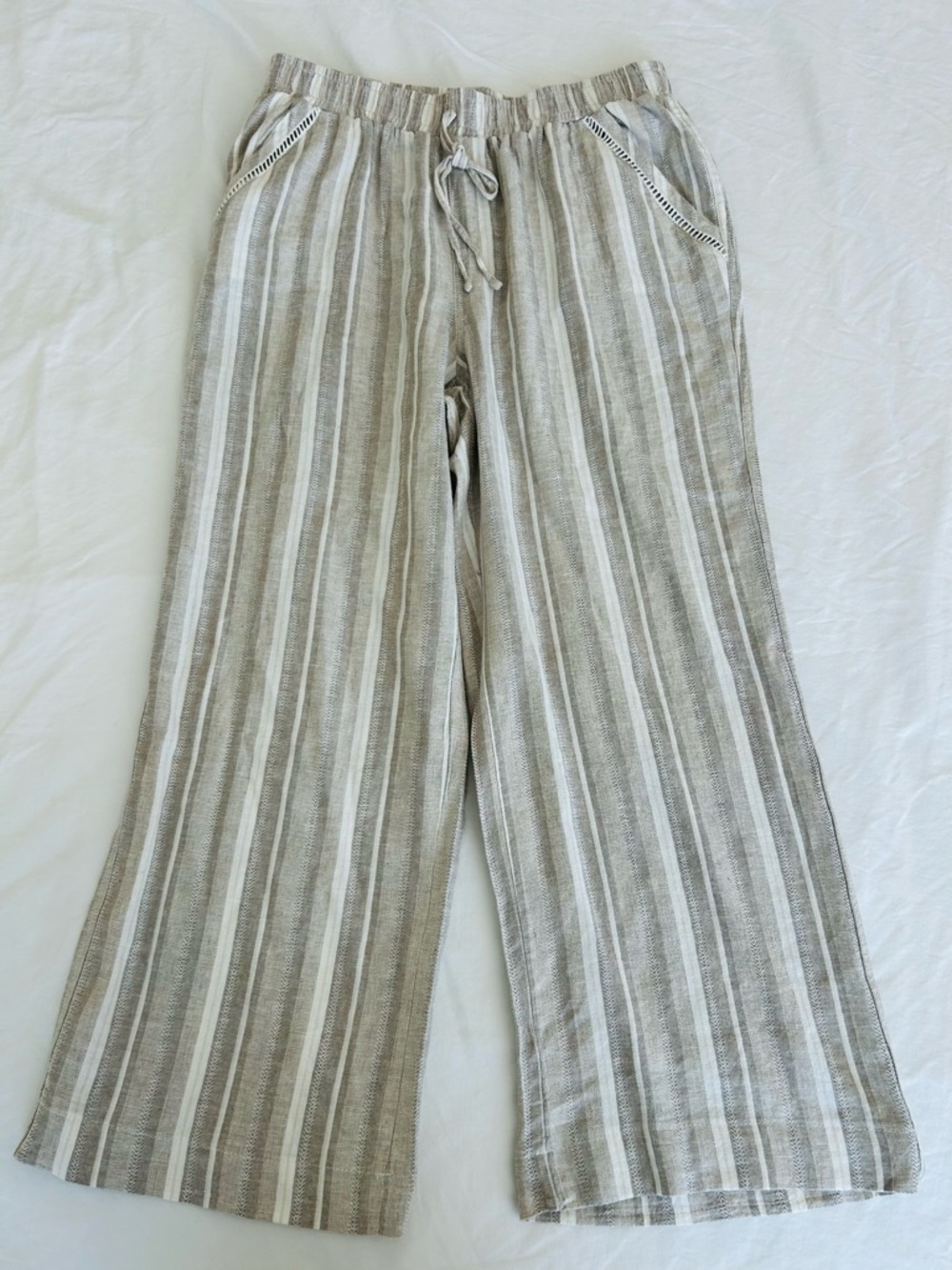 Briggs Women’s Linen Blend Straight Leg Pull On Pants Large Summer Granola Basic